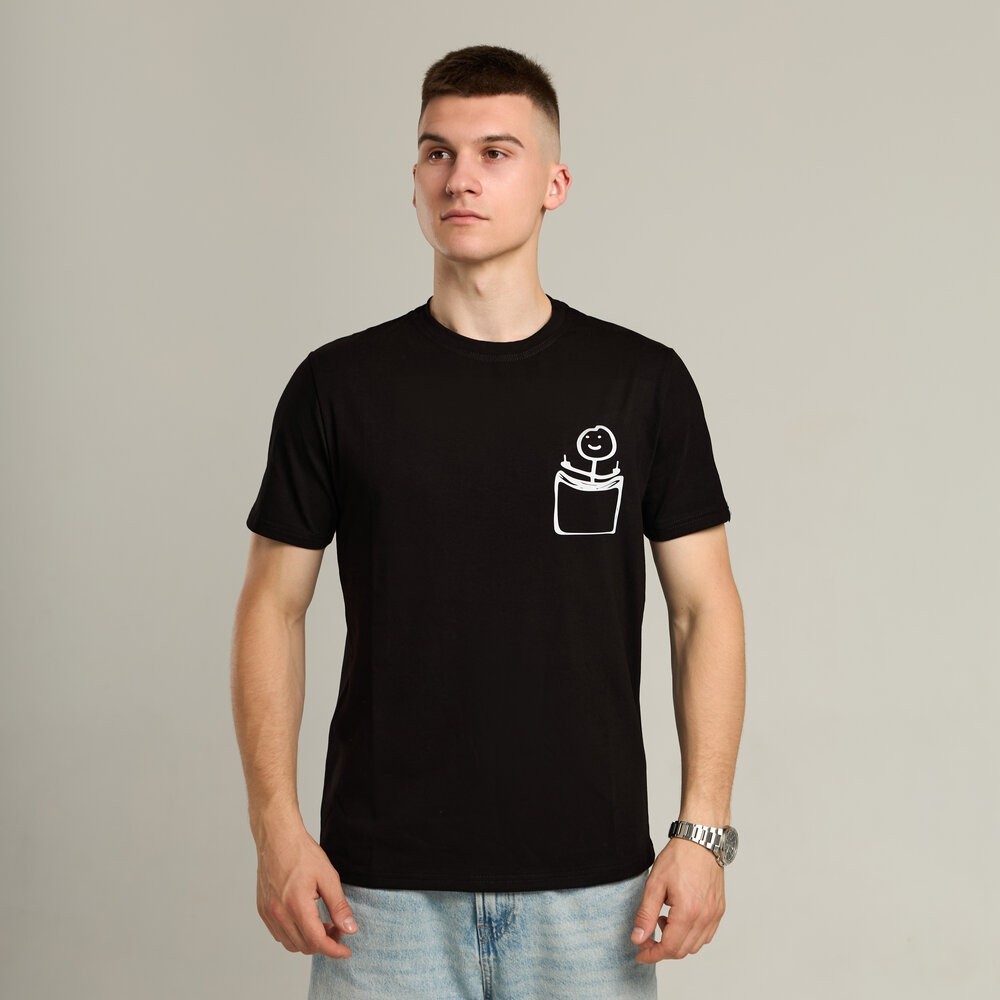 Футболка чоловіча однотонна чорна Pobedov Peremoga - наклейка Чоловічок з факами, POB_00000009097