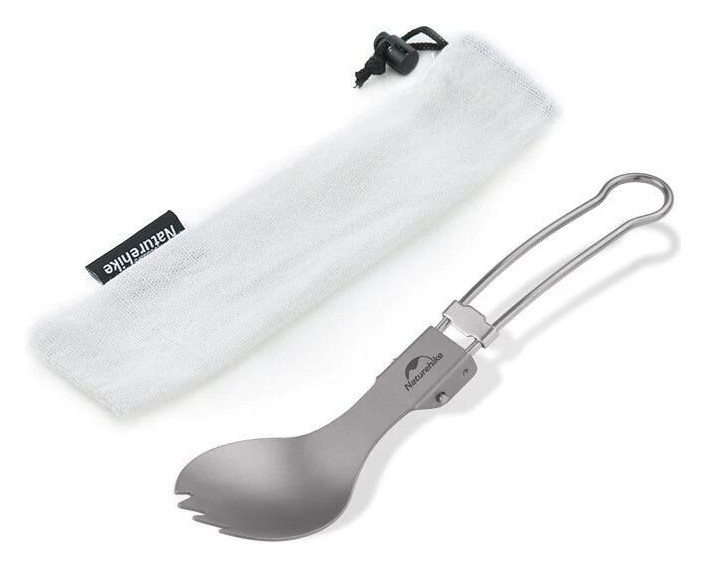 Ложко-вилка титановая складная Naturehike NH19C001-J серая с мешочком, FNR_6927595734766