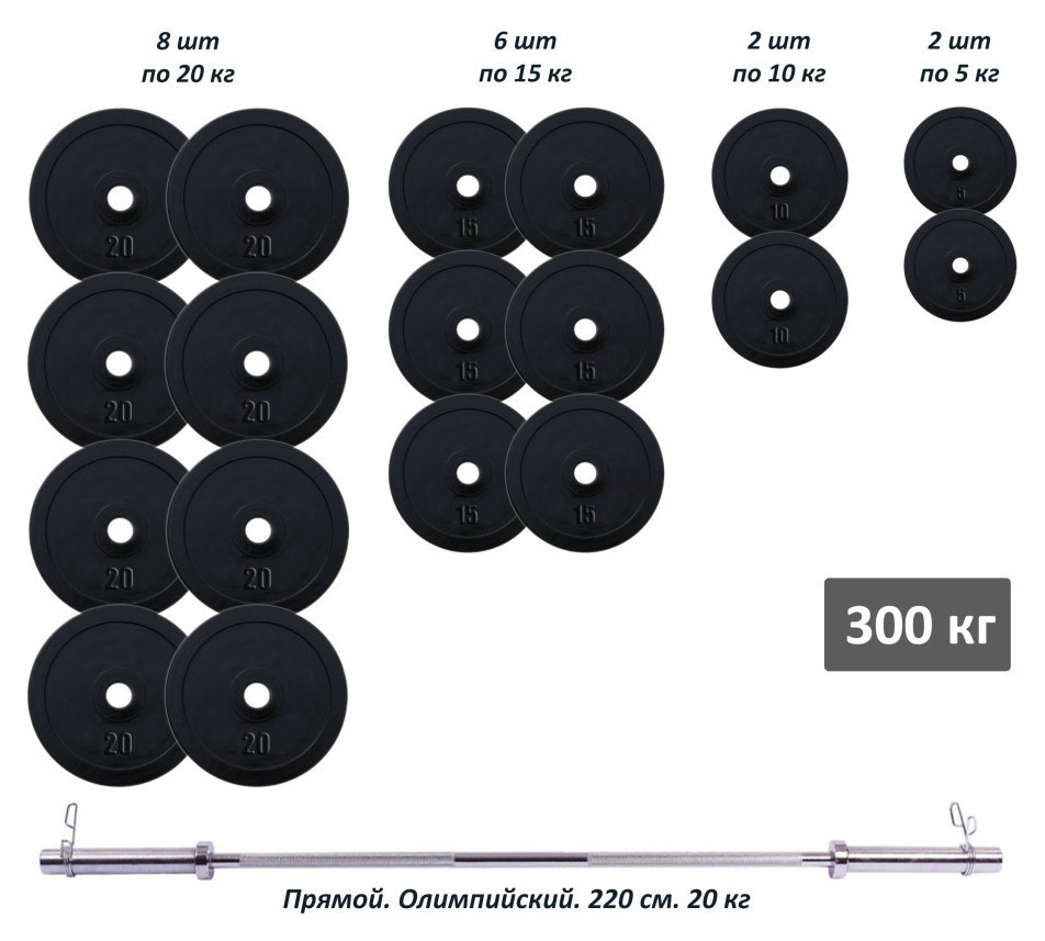 Штанга олімпійська 300 кг з гумовими металевими дисками RN-Sport, RNS_RN_OB300