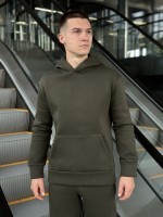 Тепле чоловіче худі на флісі з капюшоном хакі Pobedov 008 ЗИМА