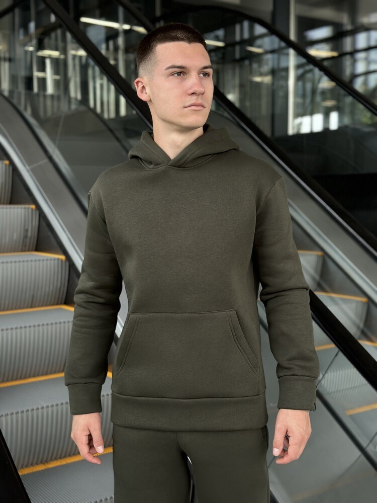 Тепле чоловіче худі на флісі з капюшоном хакі Pobedov 008 ЗИМА, POB_00000007052