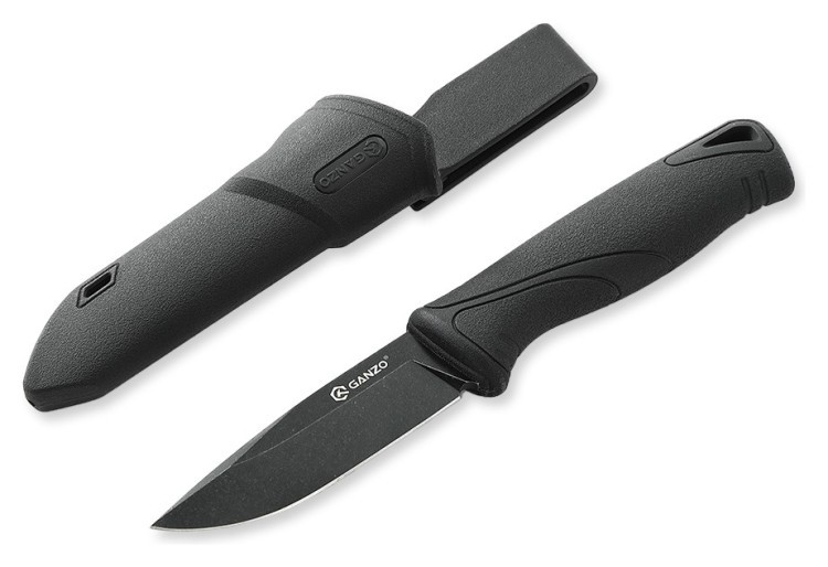 Нож Ganzo G807BW-BK черный с чехлом, FNR_G807BW-BK