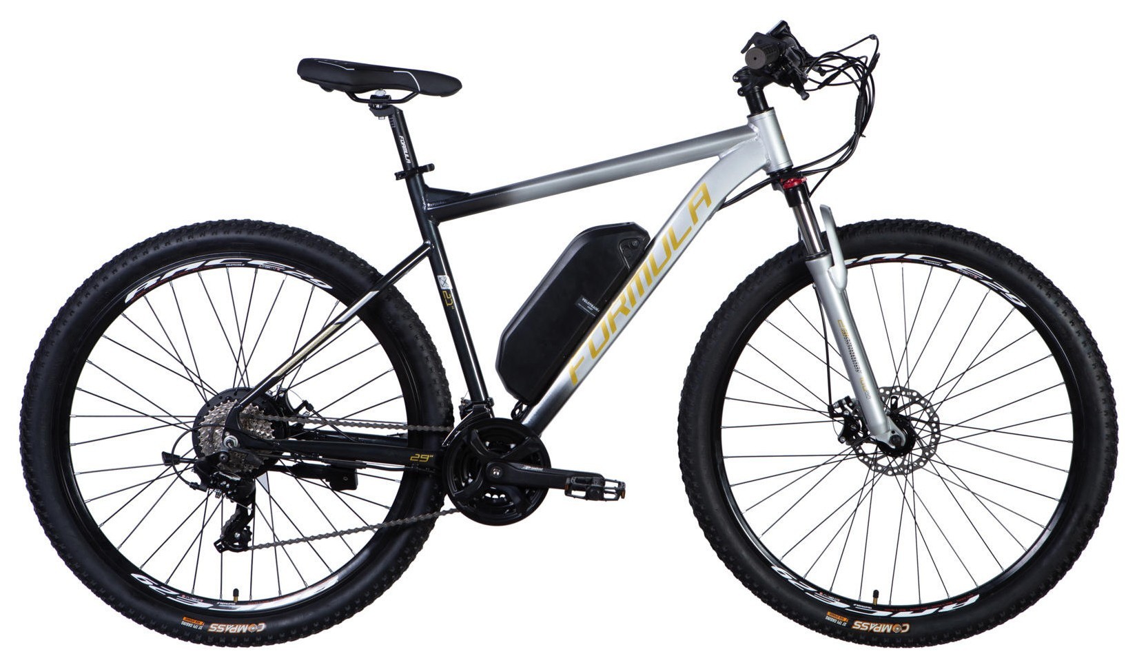 Велосипед с электроприводом 29" AL Formula eF-1 DD CS рама-21" 48B 12.5А*ч 500Вт серебристо-черный 2026, ELB-FR-29-254