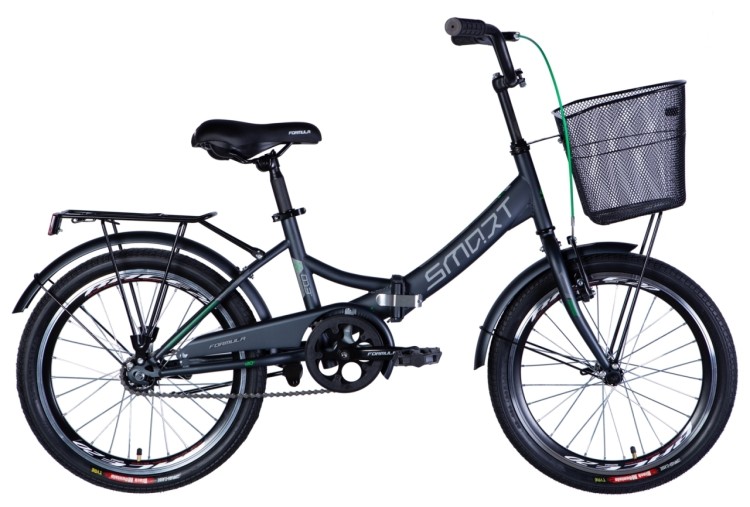 Велосипед ST 20" Formula SMART Vbr рама- с багажником задн St с корзиной Pl с крылом St 2024 (черный (м)), OPS-FR-20-098