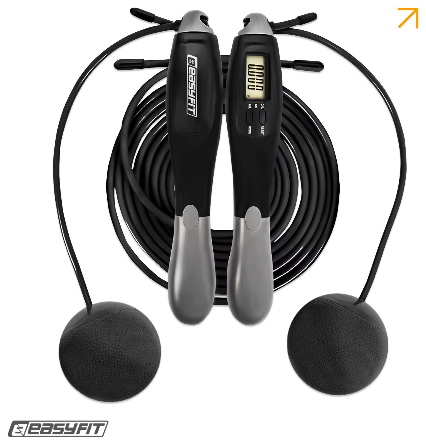 Скакалка со счетчиком EasyFit TwinRope скоростная 2,8м черная-серая, EFIT_EF-1909-GY