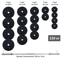 Штанга олімпійська 220 кг з гумовими металевими дисками RN-Sport