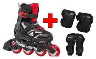 Комплект роликовые коньки Rollerblade Microblade black-red + защита