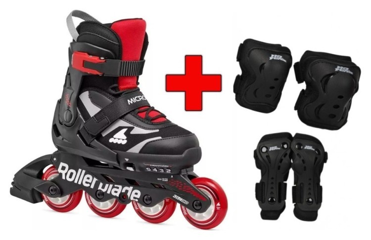 Комплект роликовые коньки Rollerblade Microblade black-red + защита + защита, RLK_493455