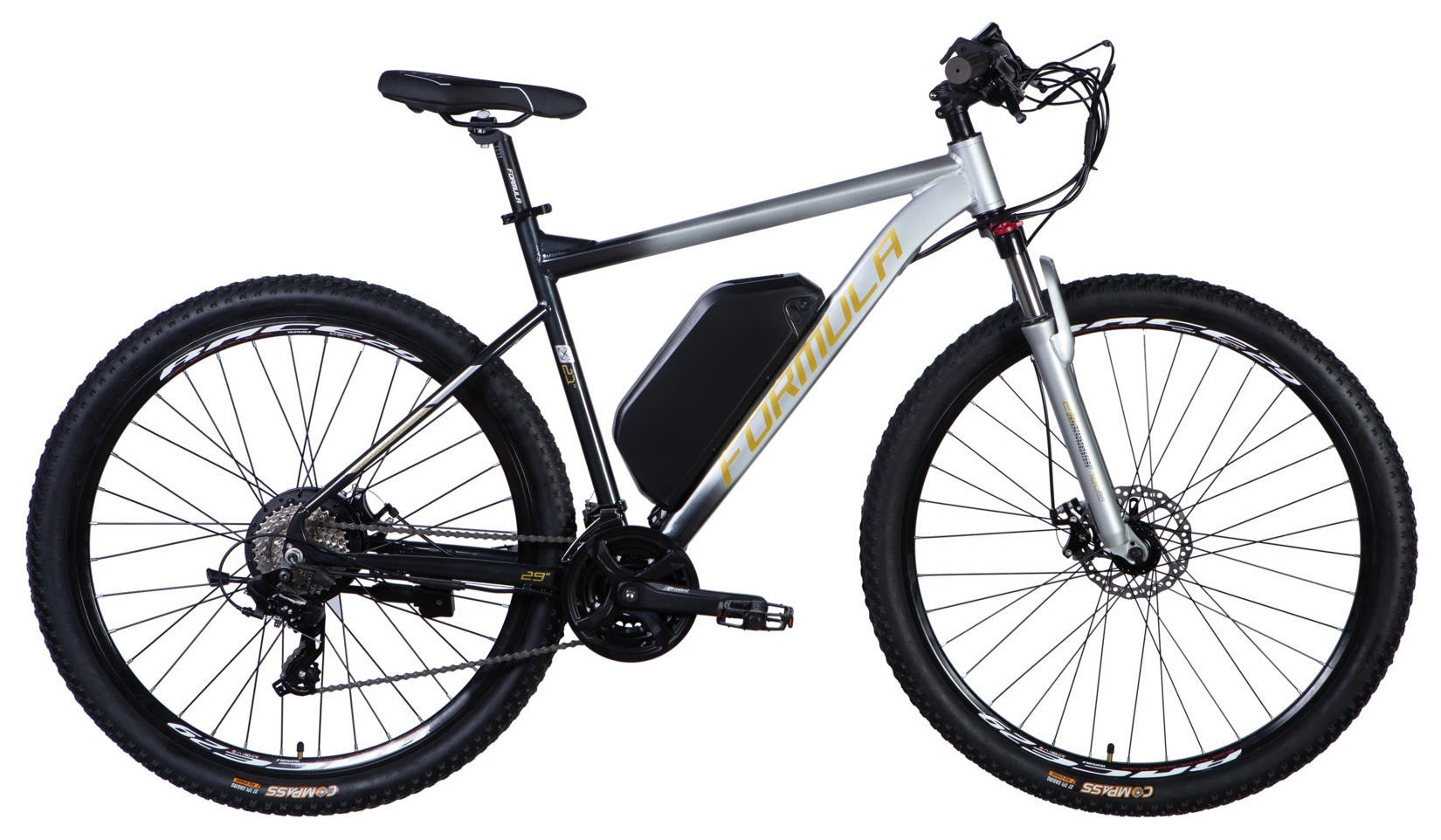 Велосипед с электроприводом 29" AL Formula eF-1 DD CS рама-21" 48B 17.5А*ч 500Вт серебристо-черный 2026, ELB-FR-29-256