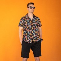 Мужская рубашка с коротким рукавом черная Pobedov Kolorovi cherepy