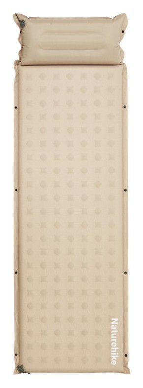 Матрас туристический с подушкой, самонадувающийся одноместный Naturehike CNK2550WS025, влагостойкий, 200х65х6 см, бежевый., FNR_6977465868794
