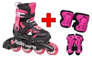 Комплект роликовые коньки Rollerblade Microblade black-pink + защита