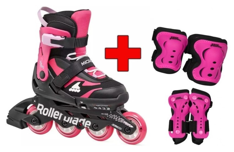 Комплект роликовые коньки Rollerblade Microblade black-pink + защита + защита, RLK_493459