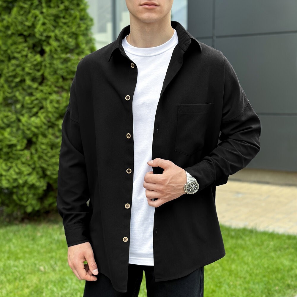 Чоловіча чорна сорочка з довгим рукавом Pobedov Founder, POB_00000006455