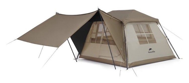 Палатка с навесом Naturehike Village CNK2300ZP021, коричневая большая, FNR_6976023920189