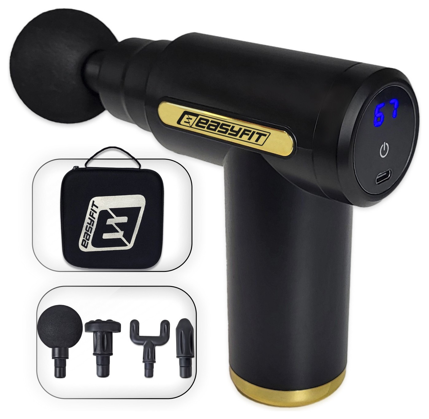 Перкусійний масажер для тіла EasyFit Pulse Mini 4 насадки, 6 режимів, EFIT_EF-2070