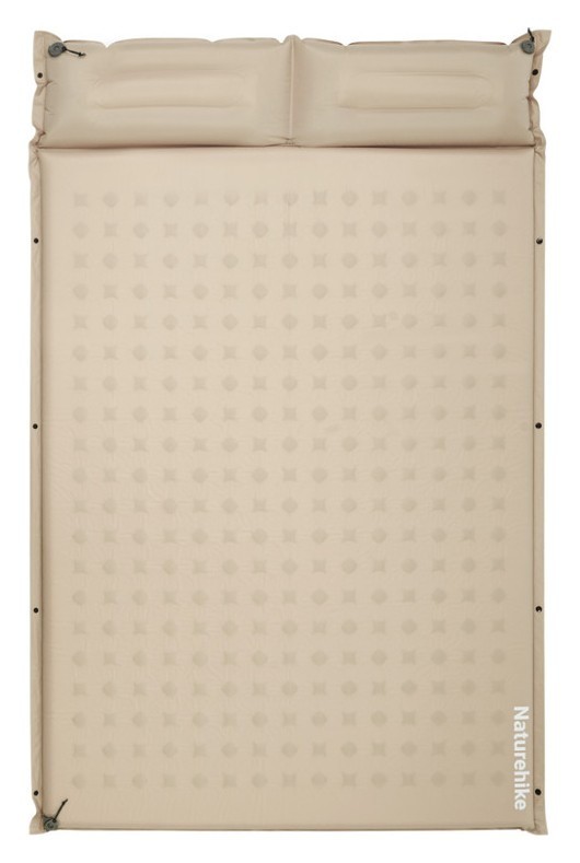 Матрац туристичний із подушкою, самонадувний двомісний Naturehike CNK2550WS025, вологостійкий, 200х130х6 см, бежевий, FNR_6977465868756