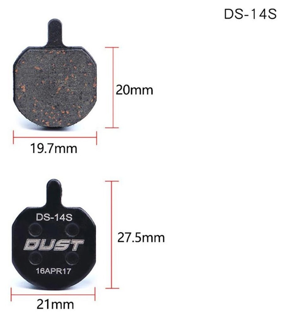 Колодки гальмівні disc Напівметал DUST DS-14S Hayes Sole hydraulic、MX2、MX3、MX4、GX2、CX5、Bengal HELIX3、HELIX5 AM (брендоване пакування), BRS-025