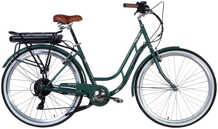 Велосипед з електроприводом 28" ST Dorozhnik eRETRO Vbr FR рама-19" 36B 12.5А*г 500Вт зелено-сірий PANTONE 5477 C 2025, ELB-D-28-069
