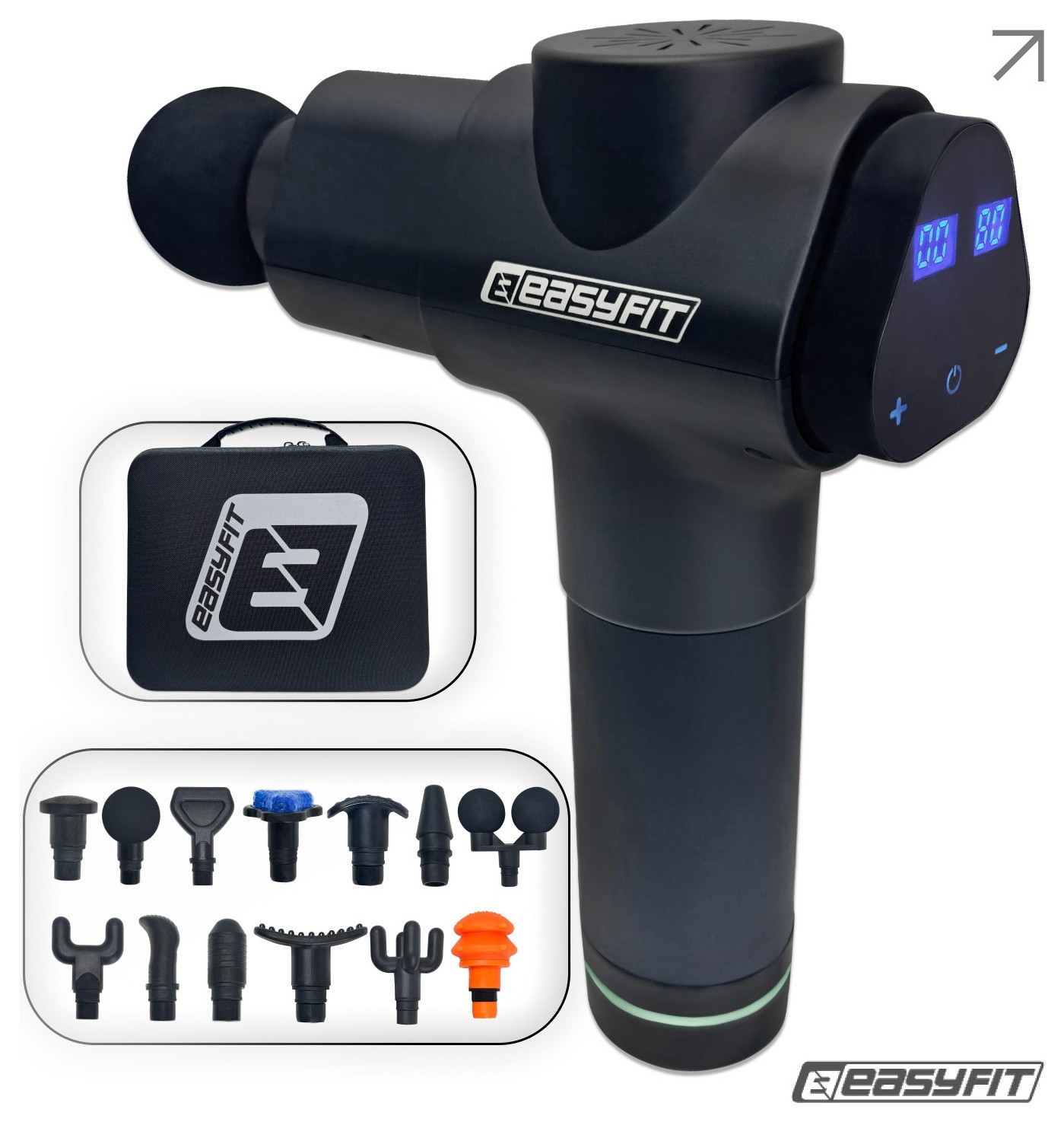 Перкусійний вібромасажер EasyFit UltraGun 13 насадок, EFIT_EF-2074