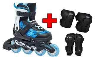 Комплект роликовые коньки Rollerblade Microblade SL black-sky blue + защита