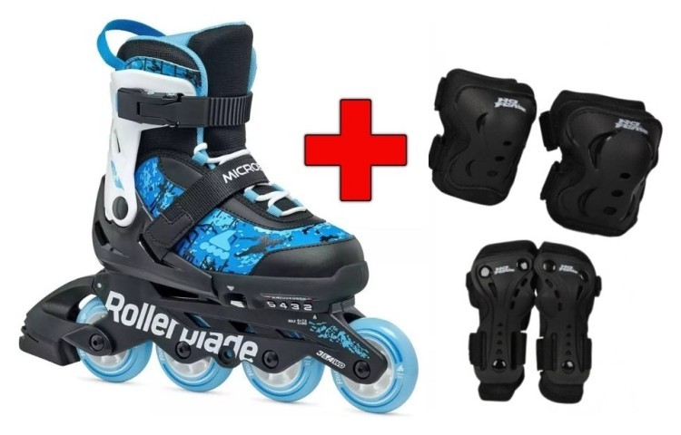 Комплект роликовые коньки Rollerblade Microblade SL black-sky blue + защита + защита, RLK_493466