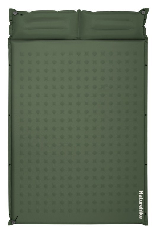 Матрац туристичний із подушкою, самонадувний двомісний  Naturehike CNK2550WS025, вологостійкий, 200 х 130 х 6 см, зелений, FNR_6977465868749