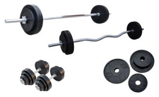 Две штанги + две гантели. Набор металлических резиновых дисков 57 кг + 4 хромированных грифа.