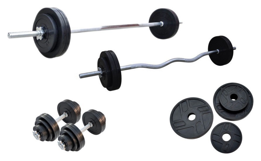 Две штанги + две гантели. Набор металлических резиновых дисков 57 кг + 4 хромированных грифа., RNS_Obtop57