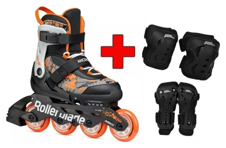 Комплект роликовые коньки Rollerblade Microblade SL black-orange + защита Rollerblade Microblade SL black-orange, RLK_493468