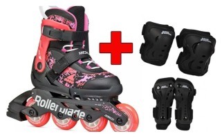 Комплект роликовые коньки Rollerblade Microblade SL black-coral + защита