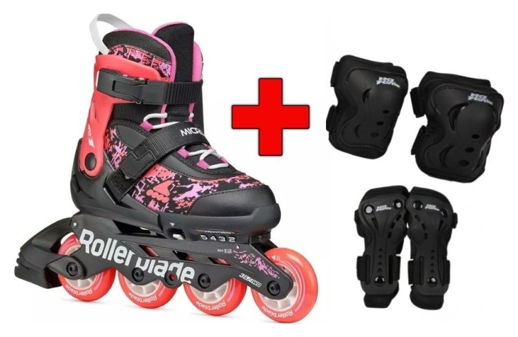 Комплект роликовые коньки Rollerblade Microblade SL black-coral + защита Rollerblade Microblade SL black-coral, RLK_493471