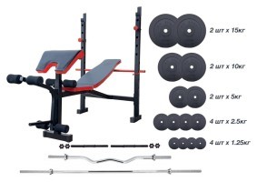 ТОП! Лава для жиму ReadMeBlack + Штанга 83 кг, гриф W, гантелі RN-Sport