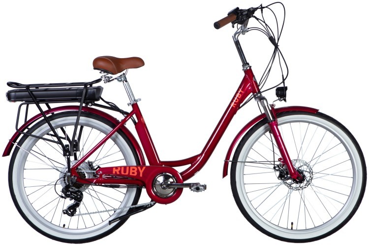 Велосипед з електроприводом 26" AL Dorozhnik eRUBY DD FR рама-17" 36B 12.5А*г 500Вт бордовий YS 7496 2025, ELB-D-26-236