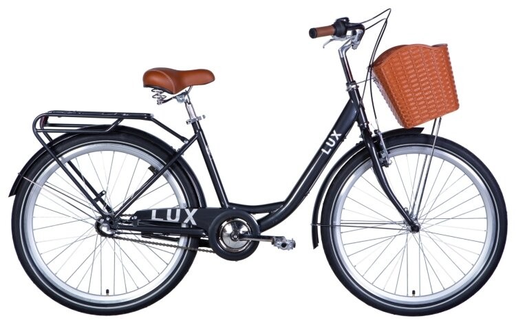 Велосипед ST 26" Dorozhnik LUX планет рама-" с багажником задн St с корзиной Pl с крылом St 2024 (темно-серый), OPS-D-26-253