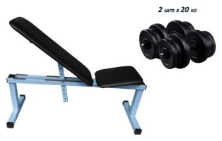 Лава для жиму лежачи універсальна регульована + Гантелі RN-Sport 2 по 20 кг з ABS-покриттям