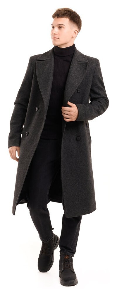 Чоловіче пальто Pobedov Greyford. Пальто демісезонне сіре для чоловіків із вовни, POB_00000009192