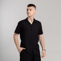 Чоловіча сорочка з коротким рукавом чорна Pobedov Marsel