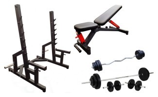 Професійна лава зі стійками RN-Sport black rock + 4 грифи, 80 кг млинців