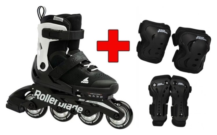 Комплект роликовые коньки Rollerblade Microblade Black White + защита + защита Rollerblade Microblade Black White, RLK_493489