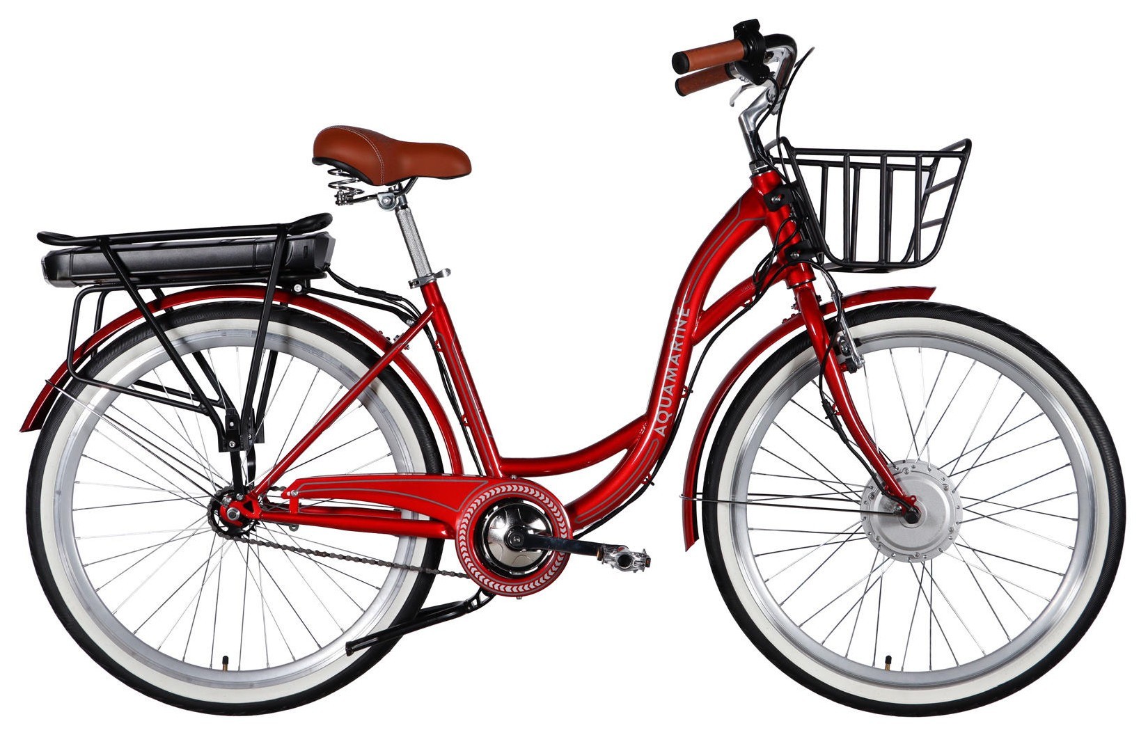 Велосипед с электроприводом 26" ST Dorozhnik eAQUAMARINE BH рама-17" 36B 13А*ч 500Вт бордовый YS 2476 с корзиной 2026, ELB-D-26-315