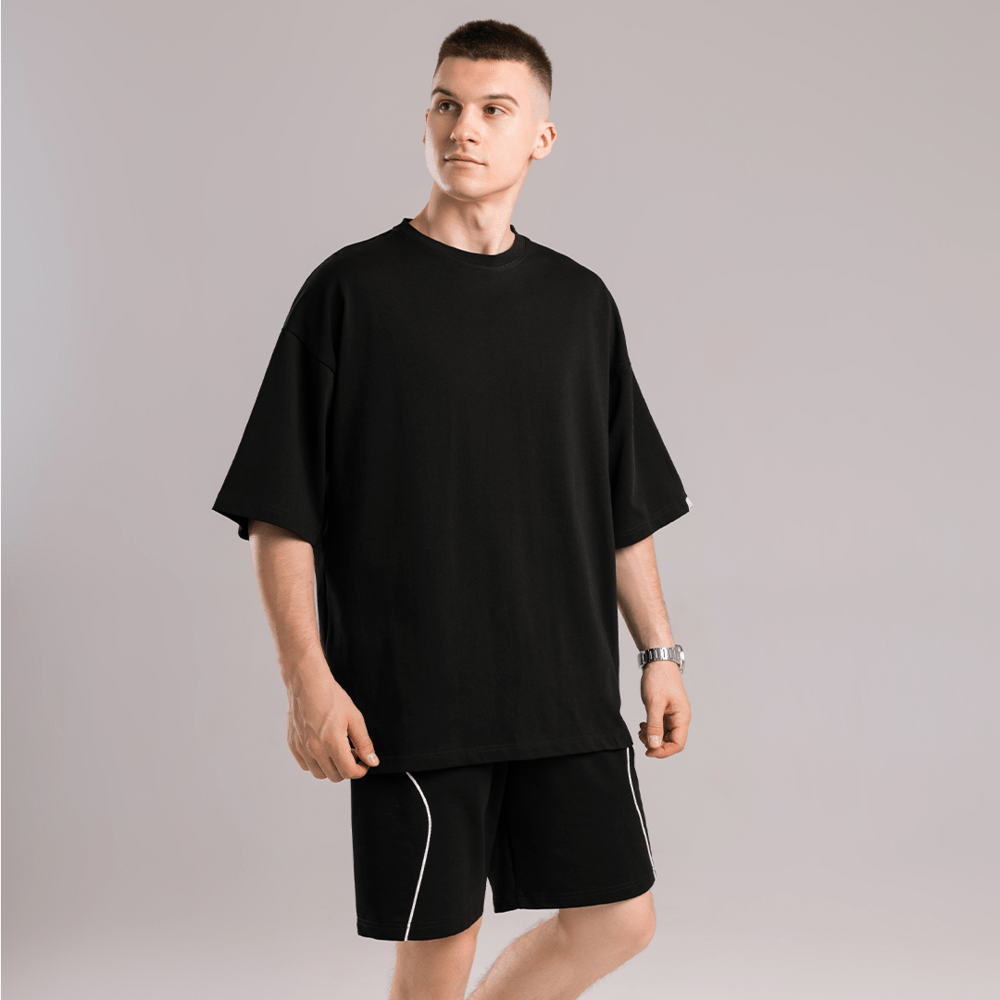 Базова чорна оверсайз футболка чоловіча весна літо однотон. Футболка оверсайз Pobedov Nude, POB_00000008891