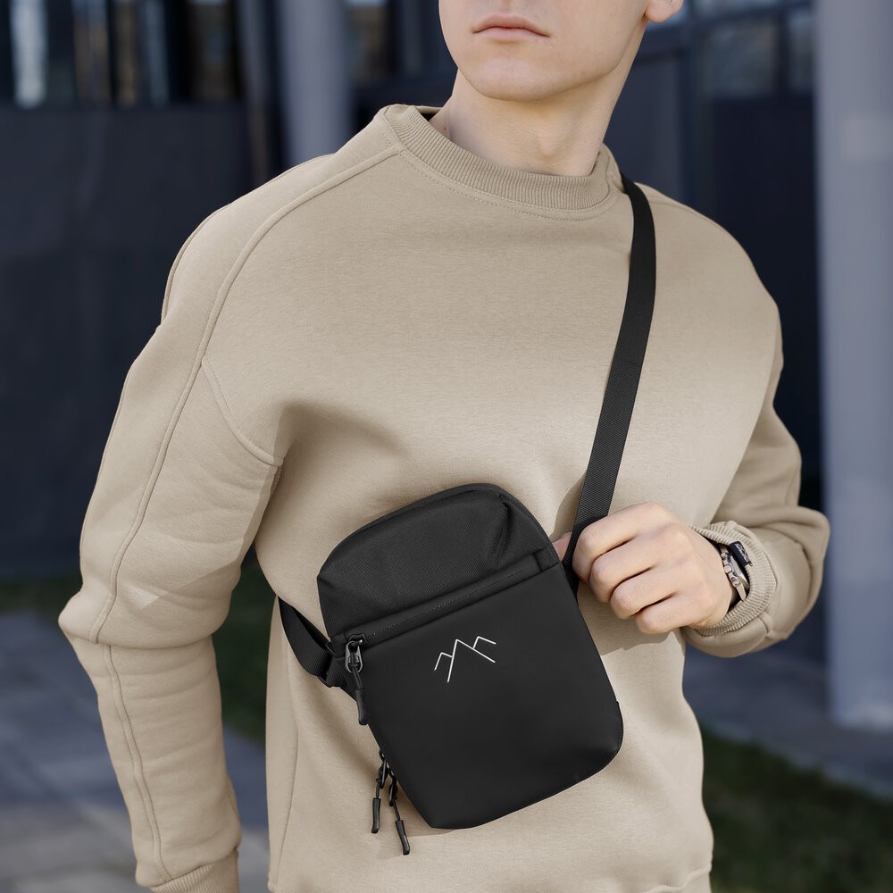 Чоловіча чорна сумка з кишенями на замку Pobedov Vertical, POB_00000007062