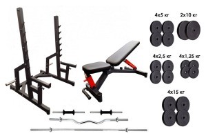 Професійна лава зі стійками RN-Sport black rock + 4 грифи, 115 кг млинців