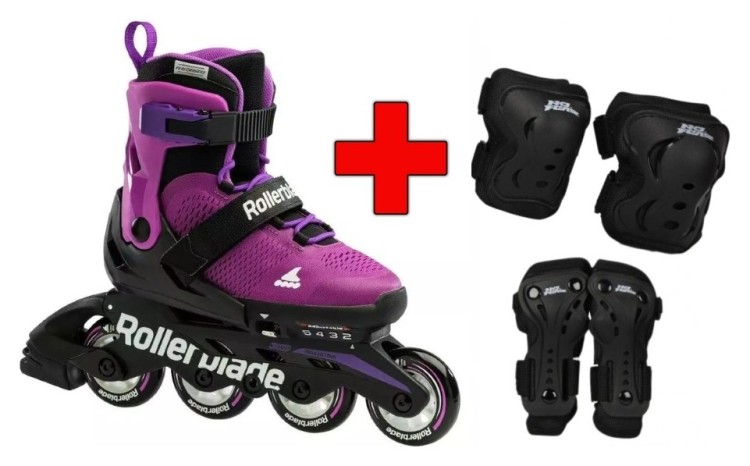 Комплект роликовые коньки Rollerblade Microblade Black Purple + защита + защита, RLK_493494