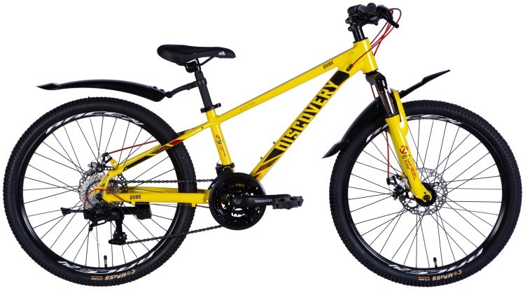 Велосипед AL 24" Discovery QUBE DD CS рама-11,5" жовто-чорний 2025, OPS-DIS-24-334