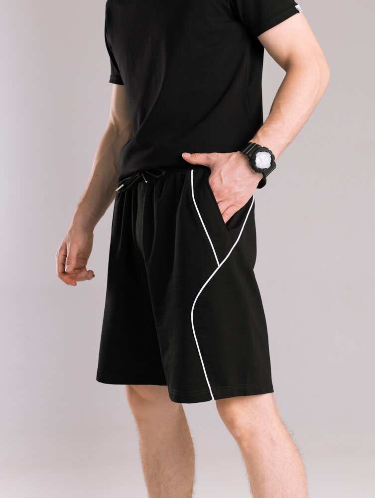 Чоловічі чорні шорти прямого крою весна/літо Pobedov Shape. Однотонні базові чоловічі чорні шорти, POB_00000008970