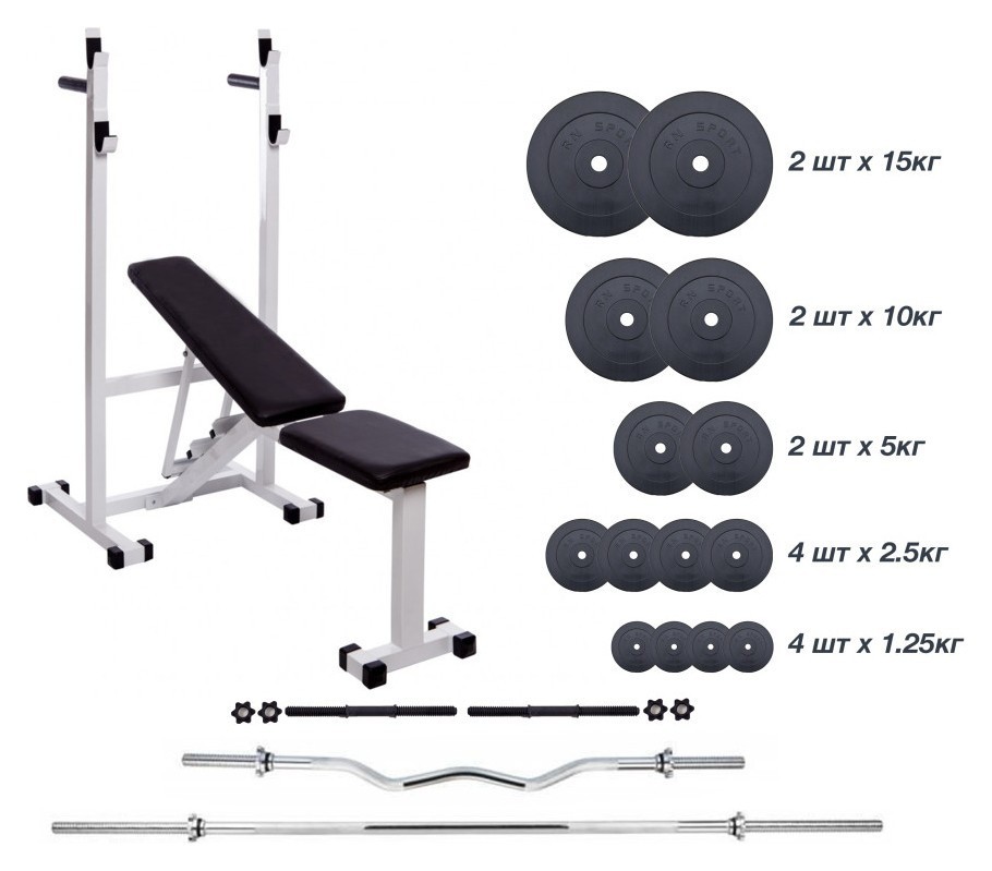 Скамейка для жима Top, Штанга 83 кг + 3 грифа RN-Sport, RNS_RN-top_0467