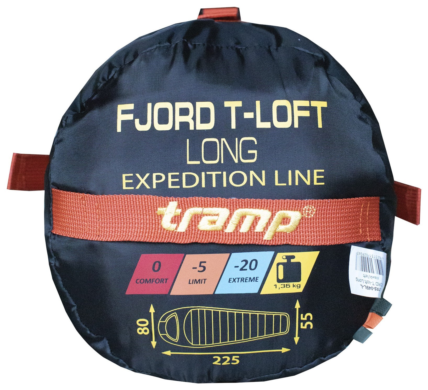 Спальный мешок Tramp Fjord Long кокон правый orange/grey 225/80-55 UTRS-049L, 