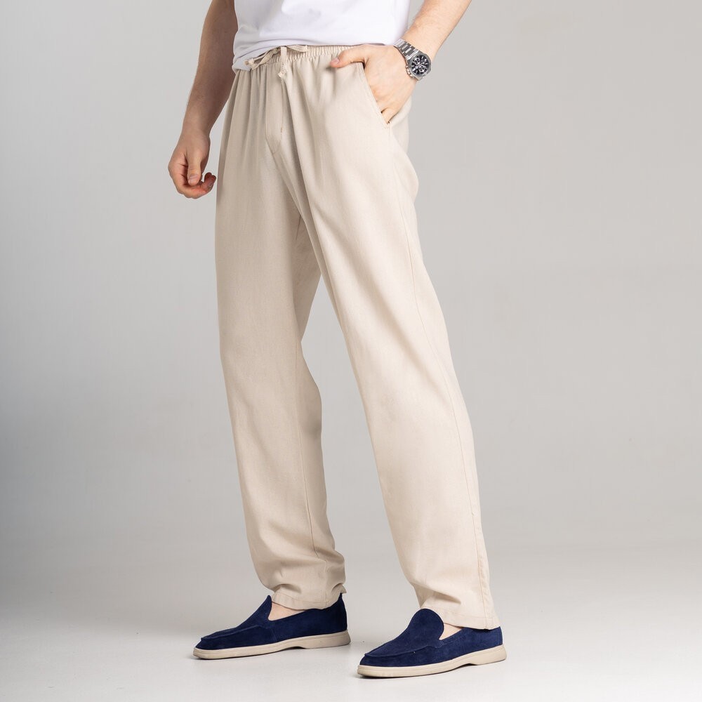 Чоловічі лляні штани вільного крою бежеві Pobedov Chill, POB_00000006202